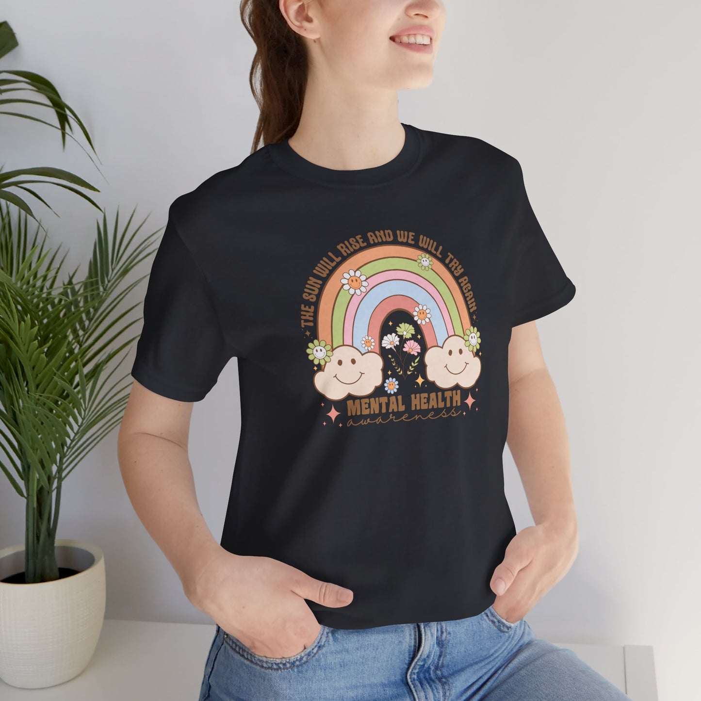 Mental Cloud Tee, Cute Rainbow Graphic Shirt, Comfort for Every Day, Gift for Friends, LGBTQ+ Pride, Self-Care Apparel