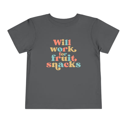 Toddler Short Sleeve Tee - Will Work for Fruit Snacks, Cute Kids T-Shirt, Baby Shower Gift, Toddler Outfit, Summer Wear