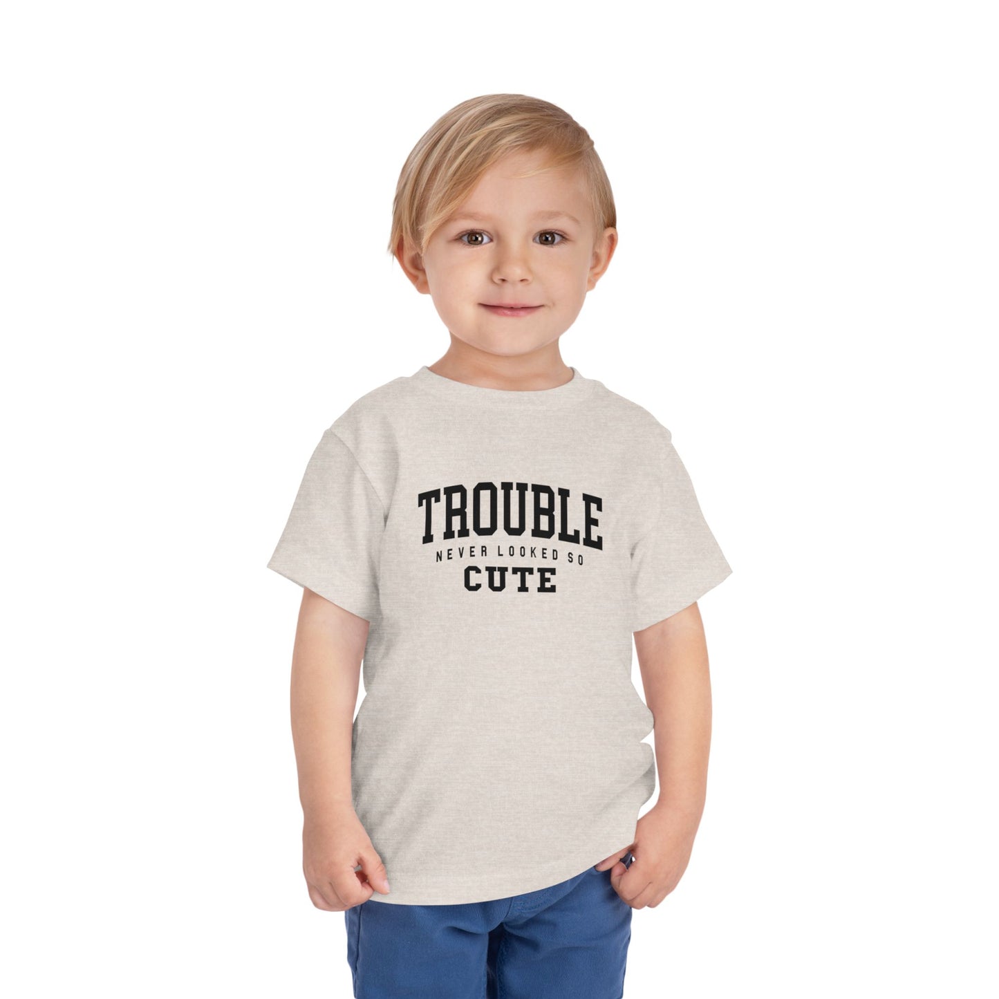 Cute Toddler Tee - "Trouble Never Looked So Cute" - Playful Gift for Kids, Birthday Wear, Baby Shower Present, Humor Tee