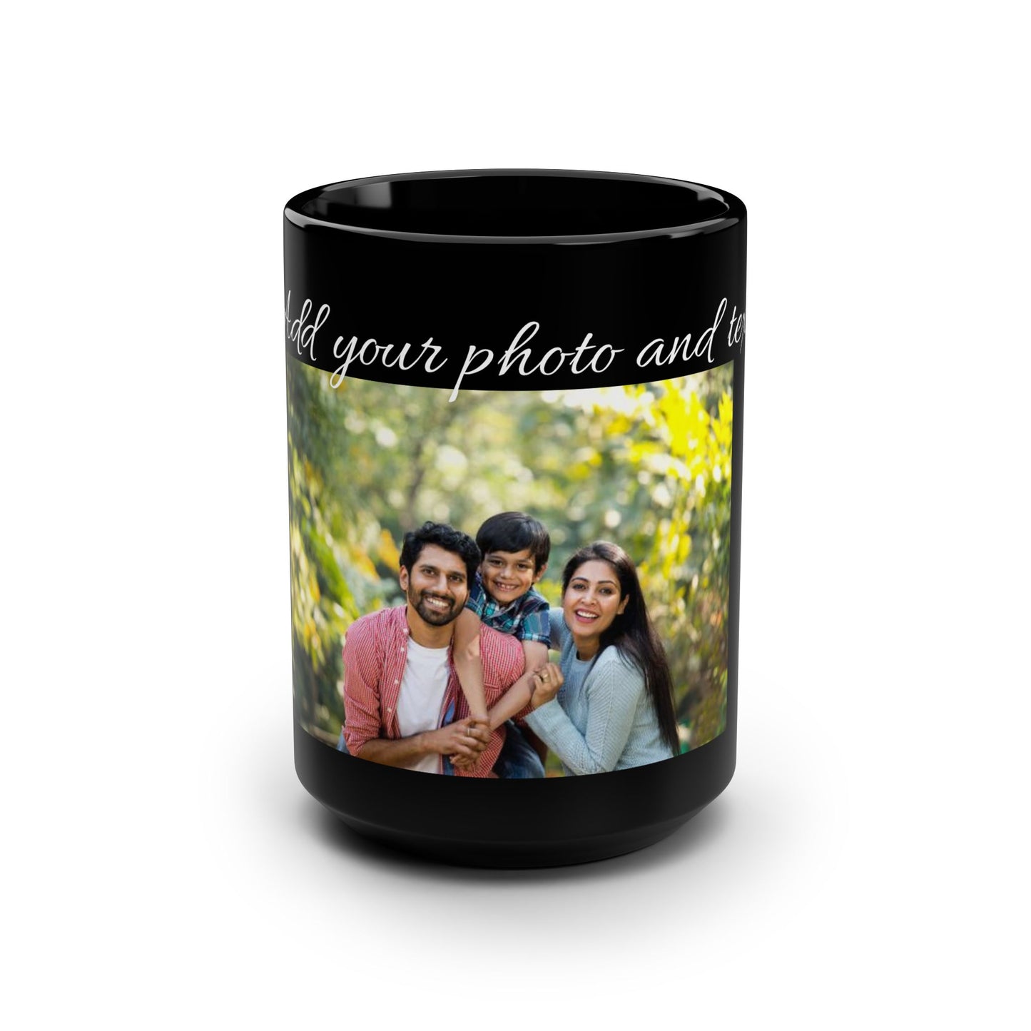 Personalized Photo Black Mug — Custom Name & Text 15oz