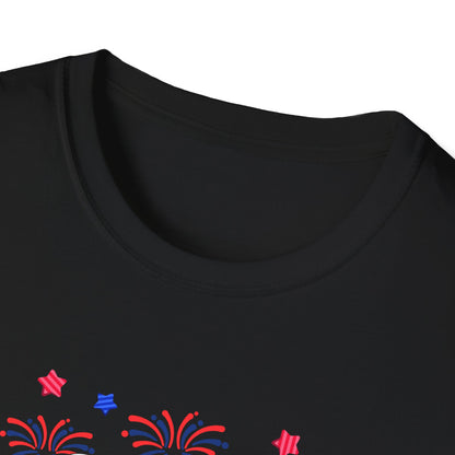 Festive Graphic T-Shirt, Independence Day Shirt, Casual Summer Style, Unisex Tee, Holiday Celebration Wear, Fireworks Design