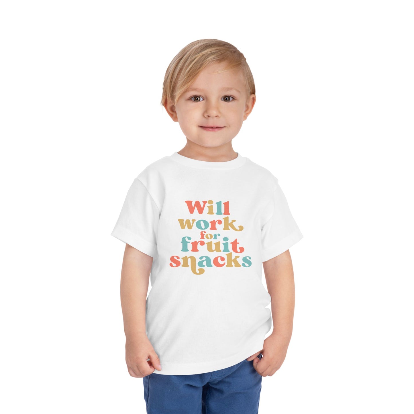 Toddler Short Sleeve Tee - Will Work for Fruit Snacks, Cute Kids T-Shirt, Baby Shower Gift, Toddler Outfit, Summer Wear