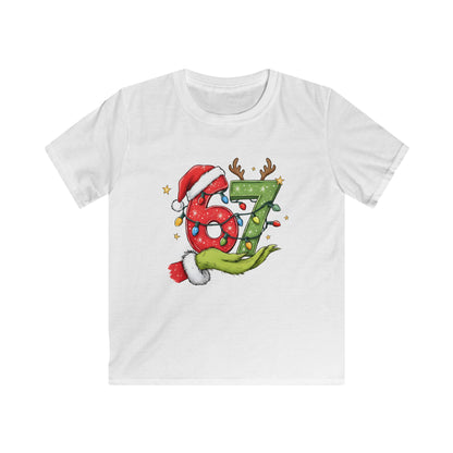Kids Tee — Festive '67' Christmas Number Design with Santa Hat & Reindeer Antlers