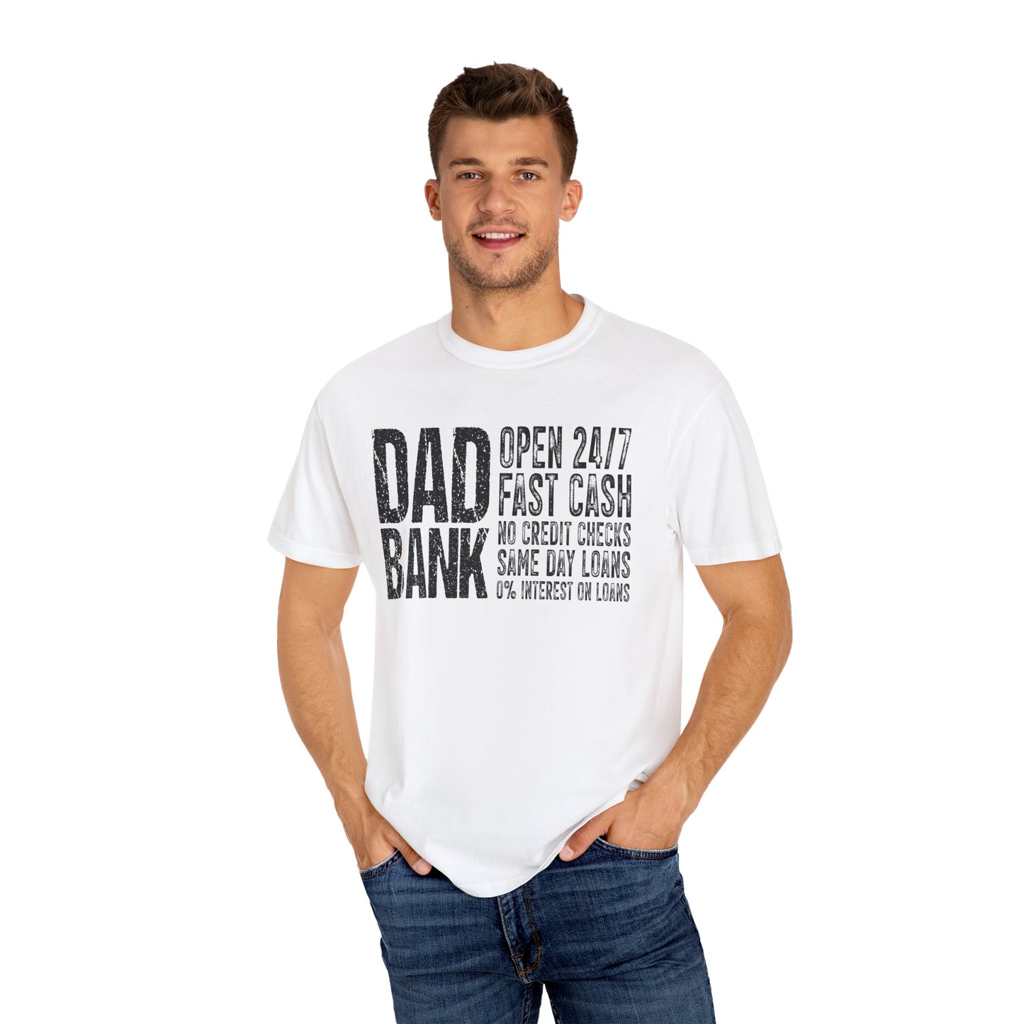 Dad Bank Unisex Garment-Dyed T-shirt, Funny Gift for Fathers, Family Humor Tee, Casual Wear for Dads, Perfect for Father's Day