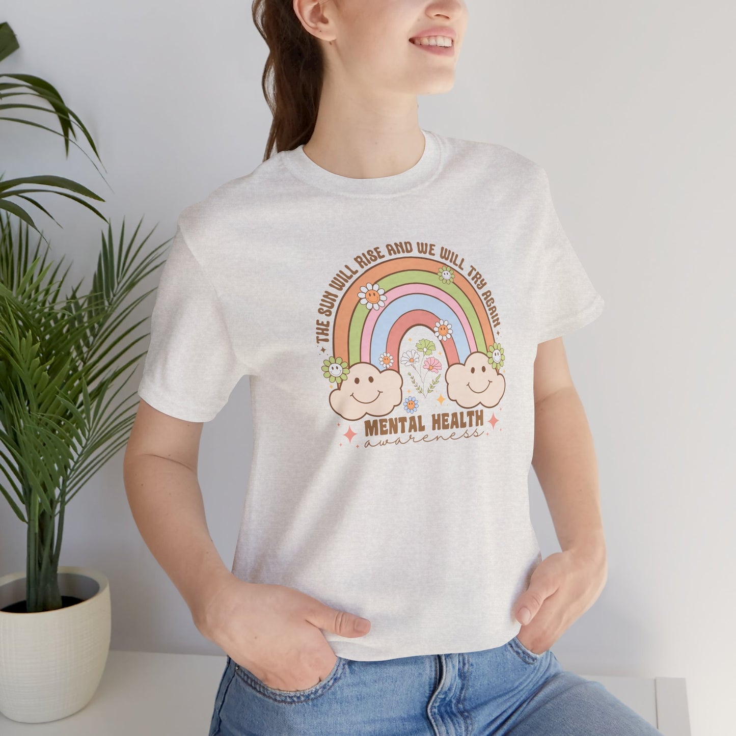 Mental Cloud Tee, Cute Rainbow Graphic Shirt, Comfort for Every Day, Gift for Friends, LGBTQ+ Pride, Self-Care Apparel