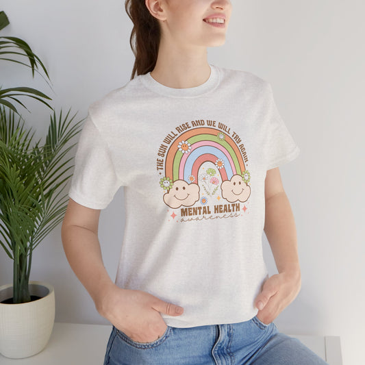 Mental Cloud Tee, Cute Rainbow Graphic Shirt, Comfort for Every Day, Gift for Friends, LGBTQ+ Pride, Self-Care Apparel