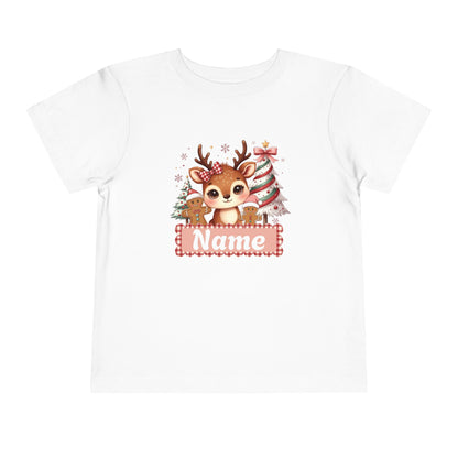 Personalized Toddler Tee - Cute Reindeer Christmas Name Shirt