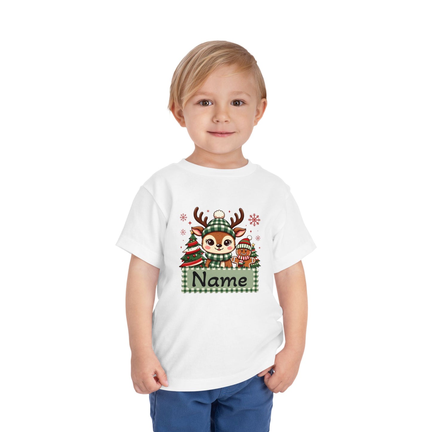 Personalized Toddler Tee — Cute Reindeer Christmas Name Shirt