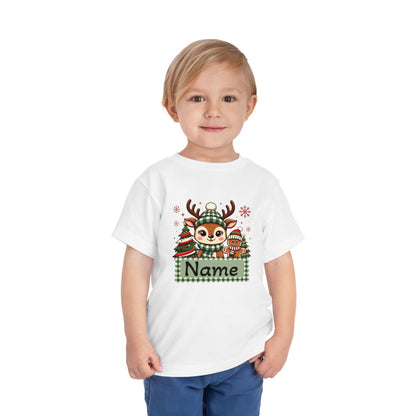 Personalized Toddler Tee — Cute Reindeer Christmas Name Shirt