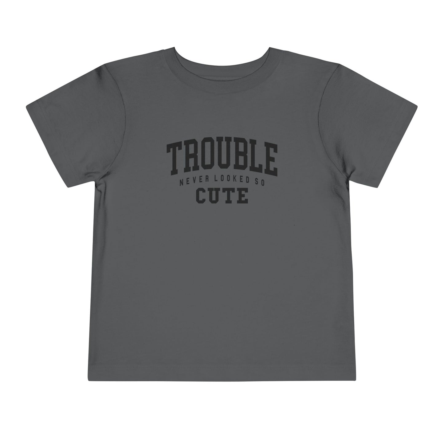 Cute Toddler Tee - "Trouble Never Looked So Cute" - Playful Gift for Kids, Birthday Wear, Baby Shower Present, Humor Tee