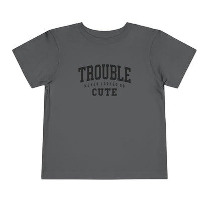 Cute Toddler Tee - "Trouble Never Looked So Cute" - Playful Gift for Kids, Birthday Wear, Baby Shower Present, Humor Tee