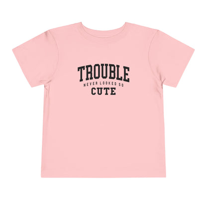 Cute Toddler Tee - "Trouble Never Looked So Cute" - Playful Gift for Kids, Birthday Wear, Baby Shower Present, Humor Tee