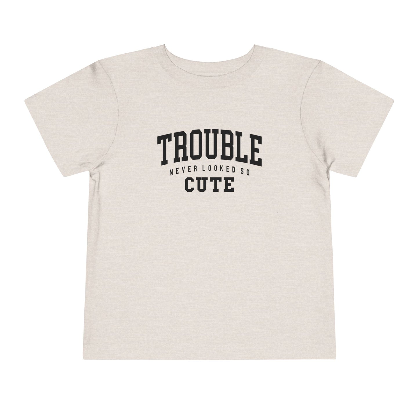 Cute Toddler Tee - "Trouble Never Looked So Cute" - Playful Gift for Kids, Birthday Wear, Baby Shower Present, Humor Tee