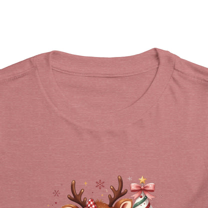 Personalized Toddler Tee - Cute Reindeer Christmas Name Shirt