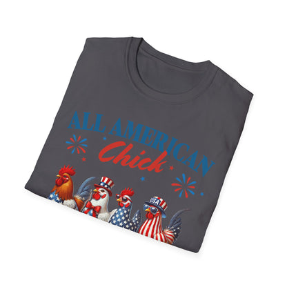All American Chick T-Shirt, Fun Independence Day Tee, All American Chick Shirt, Cute Farm Animal Apparel, Gift for Chicken Lovers
