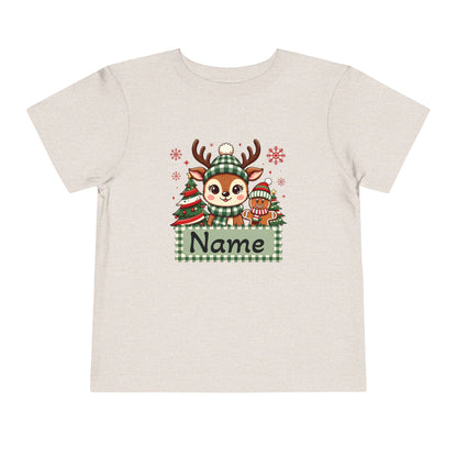 Personalized Toddler Tee — Cute Reindeer Christmas Name Shirt