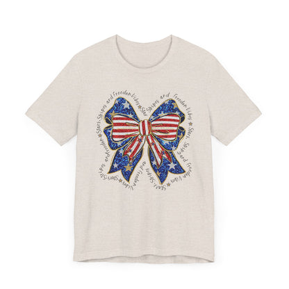 Patriotic Bow Tee - Unisex Jersey Short Sleeve T-Shirt, Independence Day Outfit, Festive Wear, 4th of July Celebration, Casual Summer Shirt