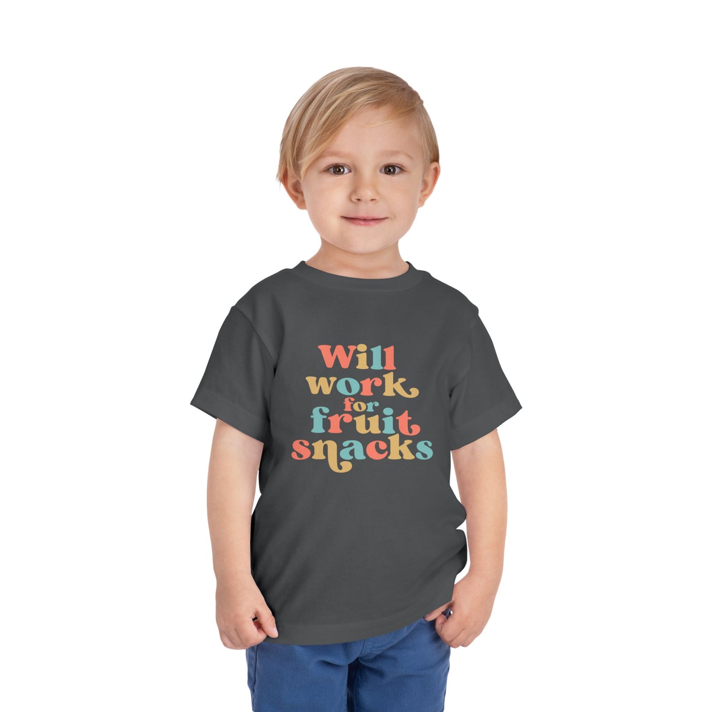 Toddler Short Sleeve Tee - Will Work for Fruit Snacks, Cute Kids T-Shirt, Baby Shower Gift, Toddler Outfit, Summer Wear