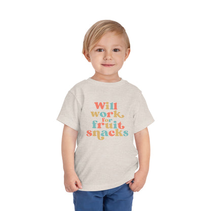 Toddler Short Sleeve Tee - Will Work for Fruit Snacks, Cute Kids T-Shirt, Baby Shower Gift, Toddler Outfit, Summer Wear