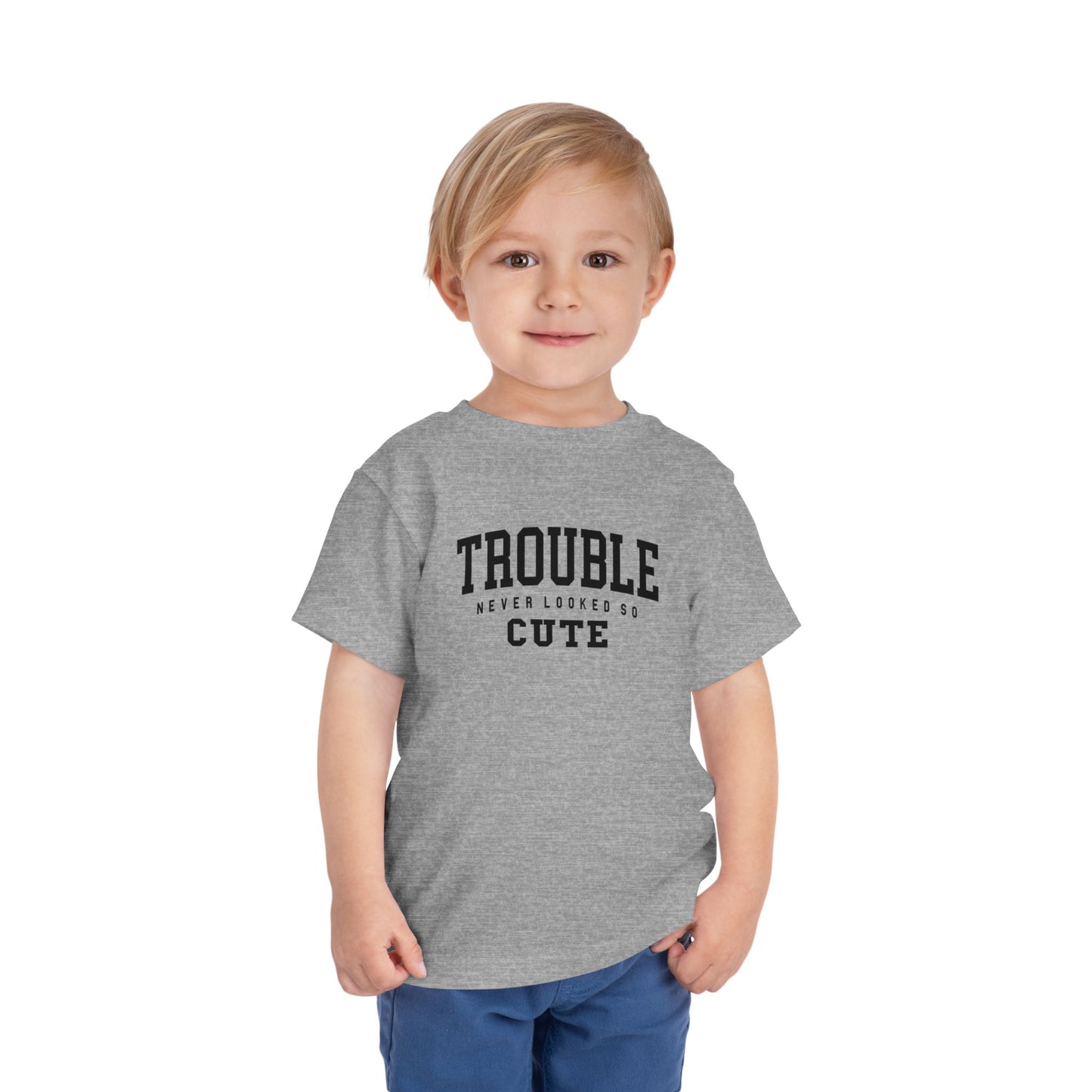 Cute Toddler Tee - "Trouble Never Looked So Cute" - Playful Gift for Kids, Birthday Wear, Baby Shower Present, Humor Tee