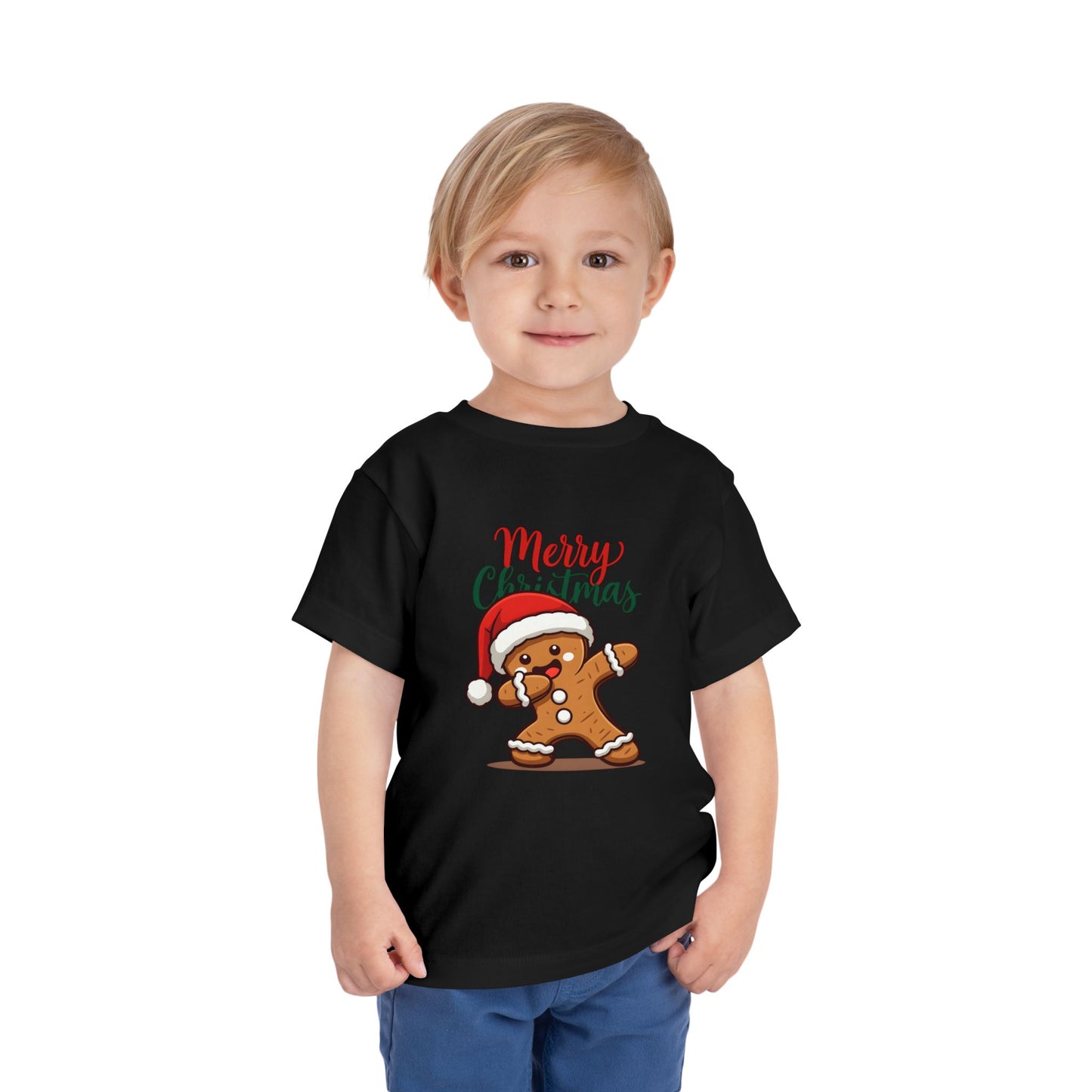 Toddler Christmas Tee — Dabbing Gingerbread with "Merry Christmas"