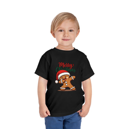 Toddler Christmas Tee — Dabbing Gingerbread with "Merry Christmas"
