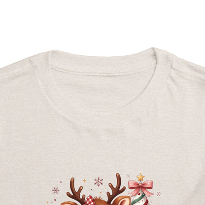 Personalized Toddler Tee - Cute Reindeer Christmas Name Shirt