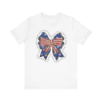 Patriotic Bow Tee - Unisex Jersey Short Sleeve T-Shirt, Independence Day Outfit, Festive Wear, 4th of July Celebration, Casual Summer Shirt