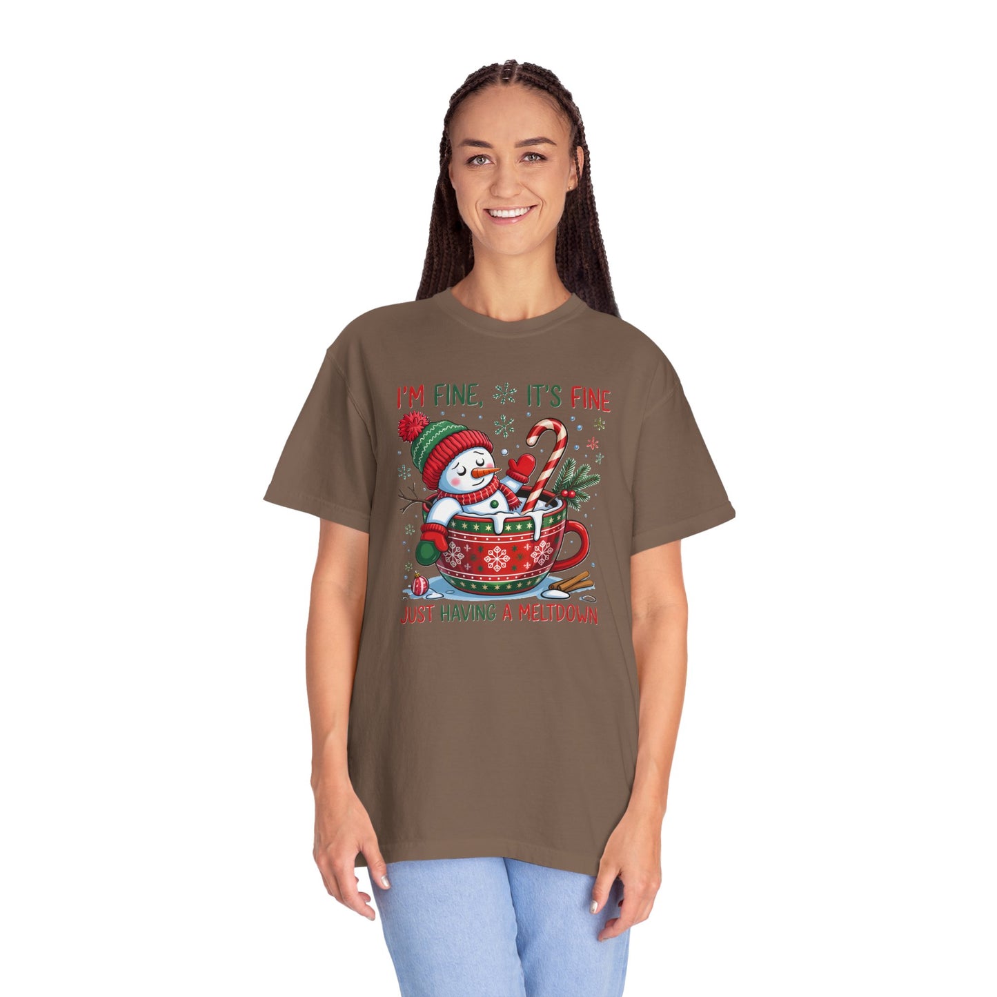 Holiday Snowman T-Shirt — "I'm Fine, It's Fine, Just Having a Meltdown" Christmas Graphic Tee