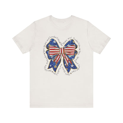 Patriotic Bow Tee - Unisex Jersey Short Sleeve T-Shirt, Independence Day Outfit, Festive Wear, 4th of July Celebration, Casual Summer Shirt