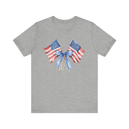 Patriotic Tee with Two American Flags and Bow, Independence Day Shirt, Fourth of July Outfit, Summer BBQ Apparel, Unisex T-Shirt for [...]