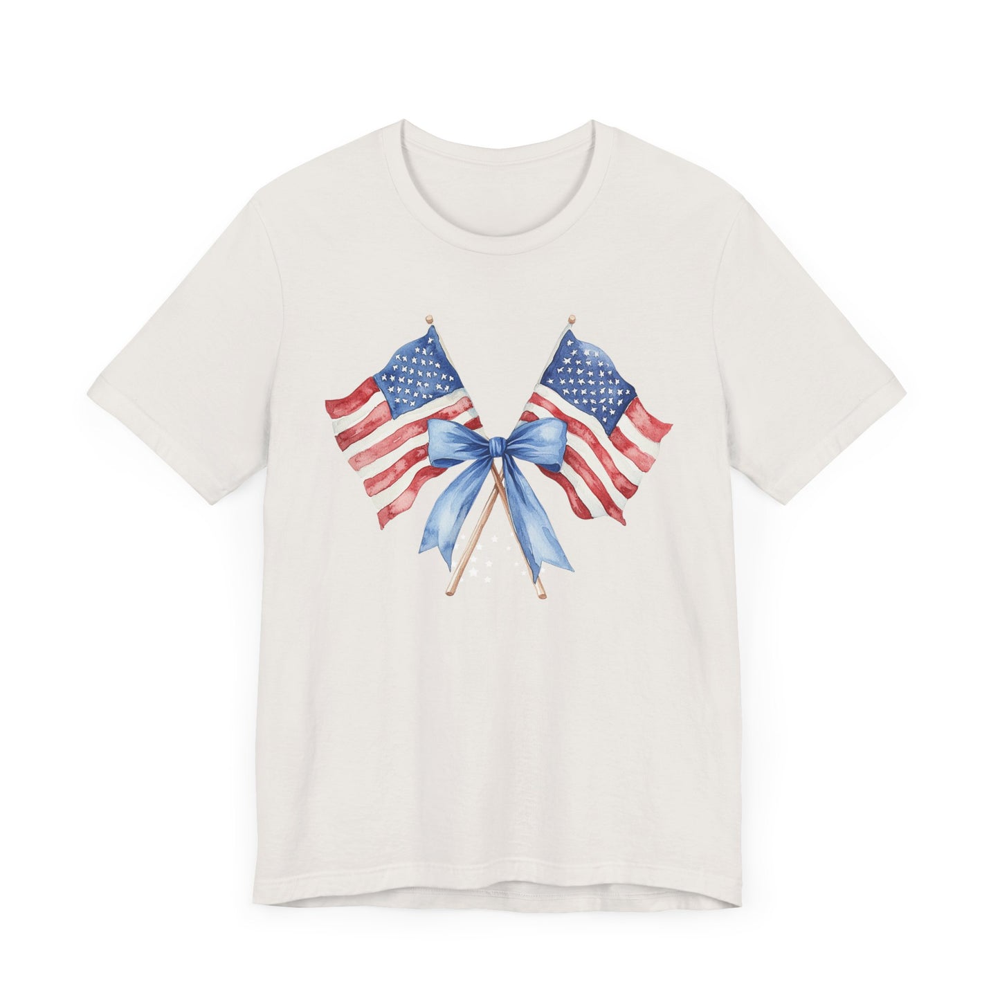 Patriotic Tee with Two American Flags and Bow, Independence Day Shirt, Fourth of July Outfit, Summer BBQ Apparel, Unisex T-Shirt for [...]