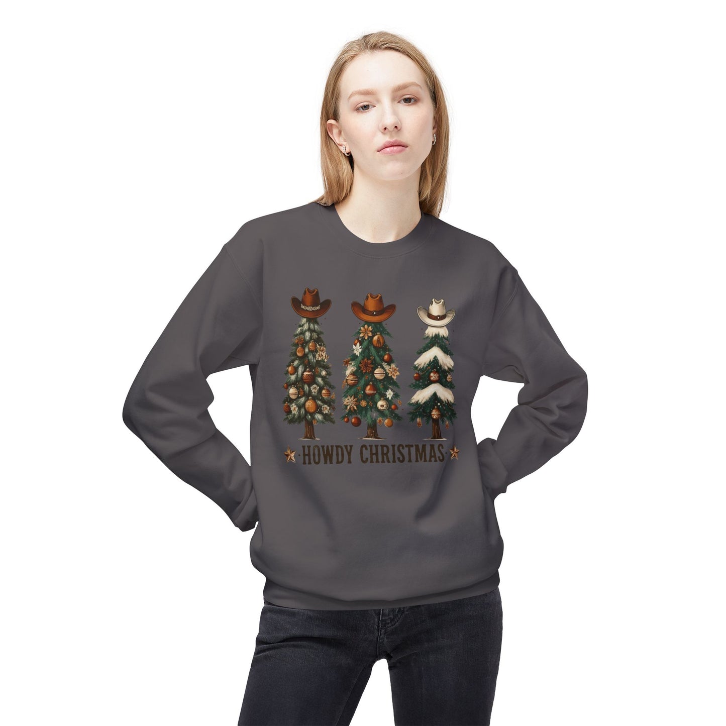Howdy Christmas Sweatshirt - Western Cowboy Tree Holiday Crewneck