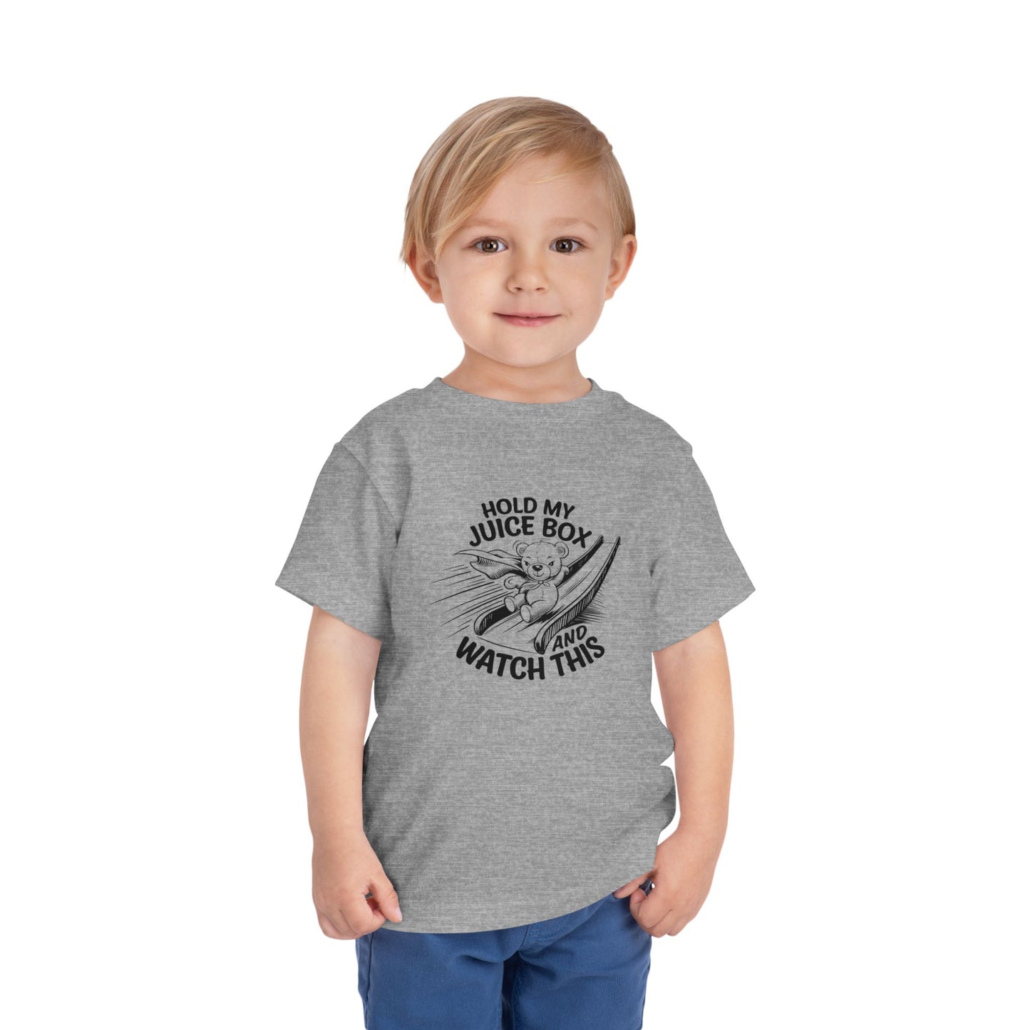 Toddler Short Sleeve Tee - "Hold My Juice Box and Watch This" Fun Kid's Shirt, Birthday Gift, Playdate Apparels, Cute Graphic Tee, [...]