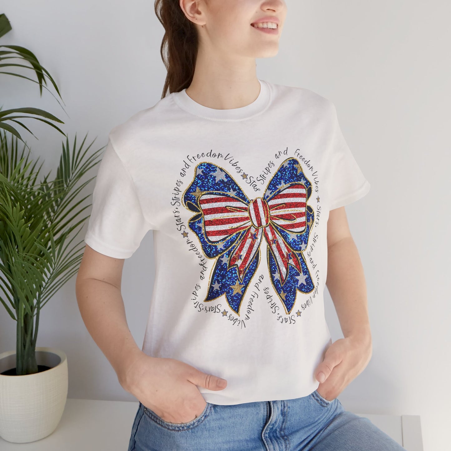 Patriotic Bow Tee - Unisex Jersey Short Sleeve T-Shirt, Independence Day Outfit, Festive Wear, 4th of July Celebration, Casual Summer Shirt