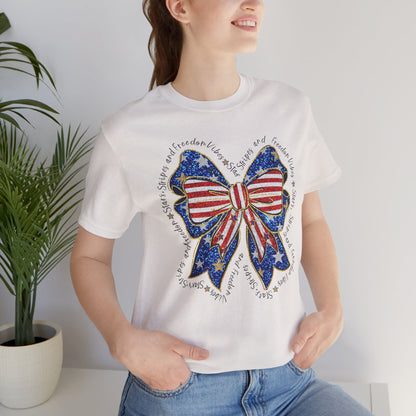 Patriotic Bow Tee - Unisex Jersey Short Sleeve T-Shirt, Independence Day Outfit, Festive Wear, 4th of July Celebration, Casual Summer Shirt