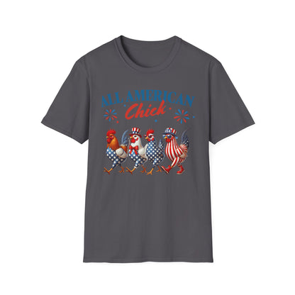 All American Chick T-Shirt, Fun Independence Day Tee, All American Chick Shirt, Cute Farm Animal Apparel, Gift for Chicken Lovers