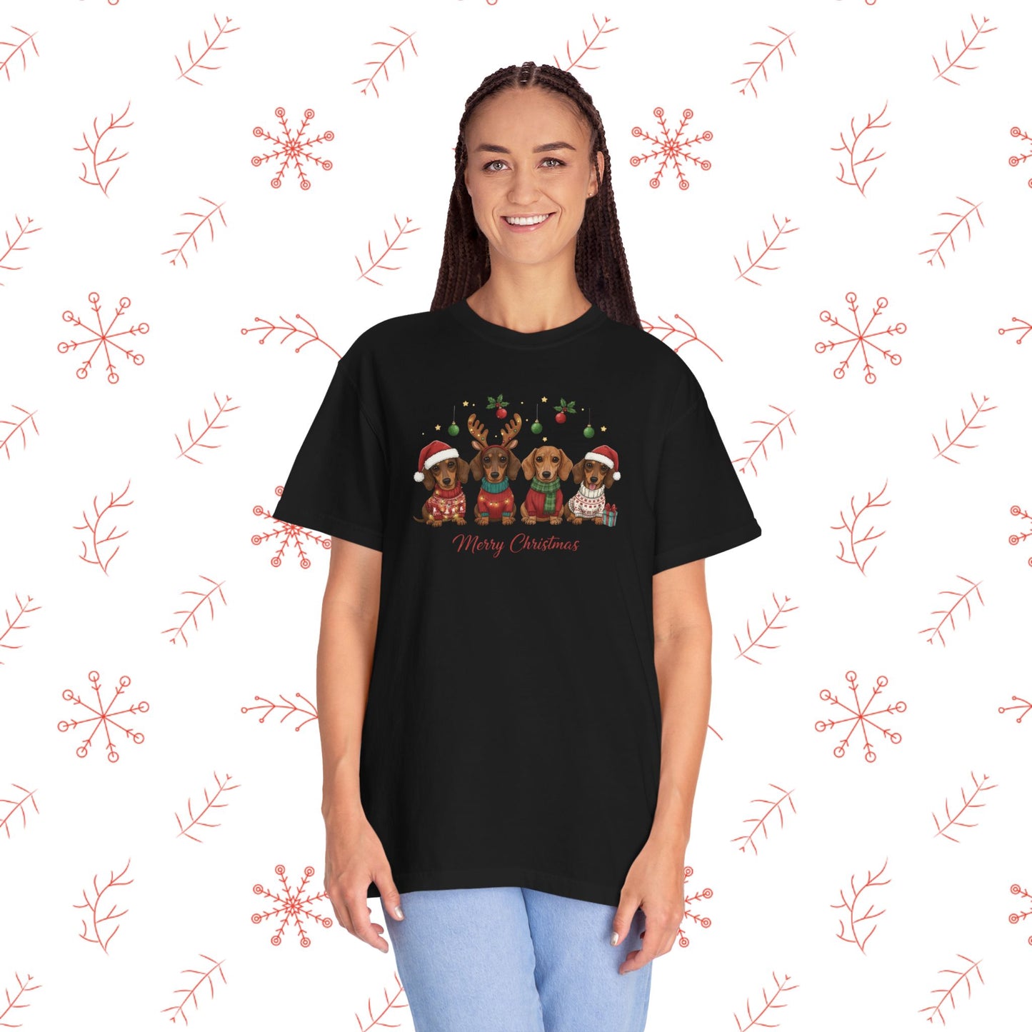 Christmas Dachshund Dogs T-Shirt - Merry Christmas Cute Holiday Tee