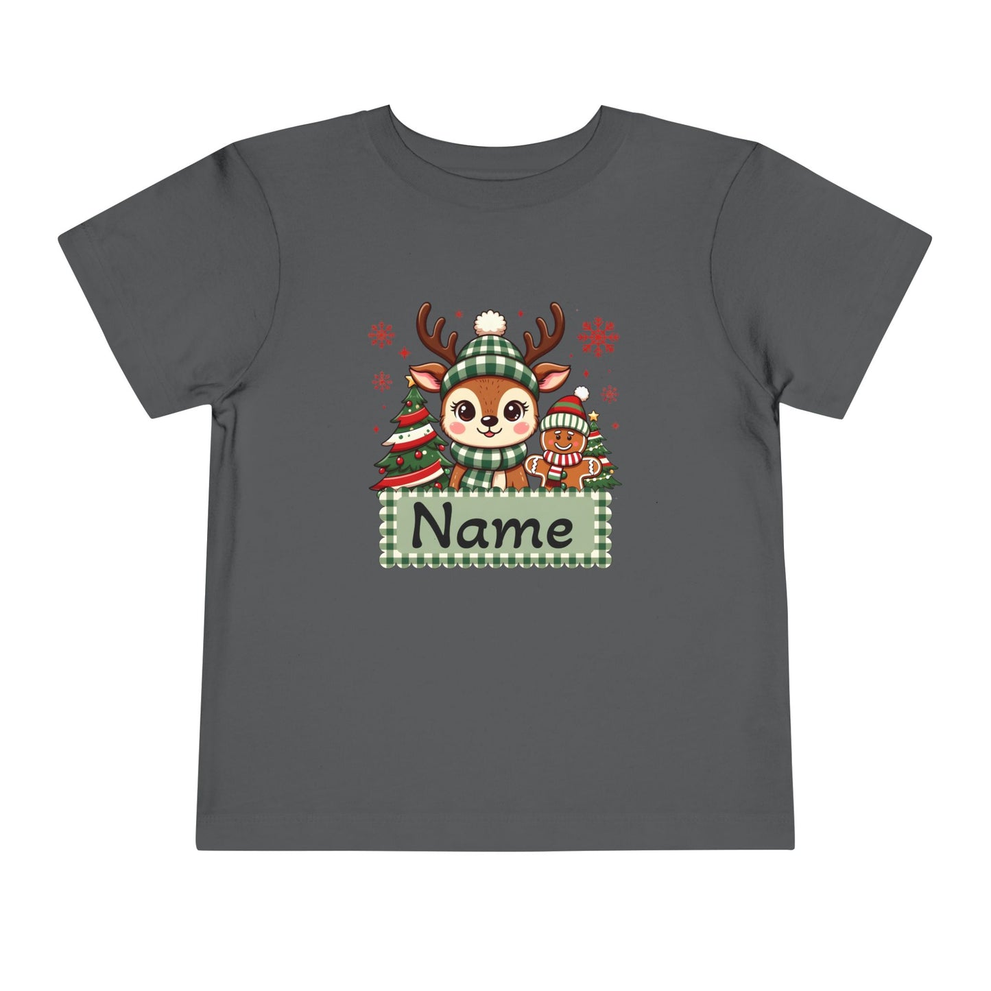 Personalized Toddler Tee — Cute Reindeer Christmas Name Shirt