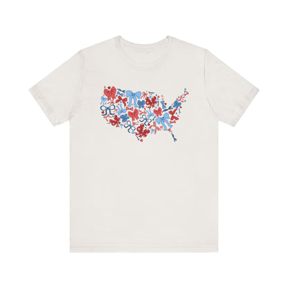 Patriotic Love Tee, Unisex T-shirt for Independence Day, Heart Print Shirt, Gift for Him or Her, Casual Wear, Summer Style