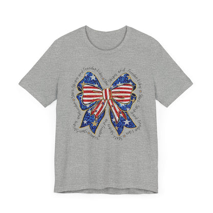 Patriotic Bow Tee - Unisex Jersey Short Sleeve T-Shirt, Independence Day Outfit, Festive Wear, 4th of July Celebration, Casual Summer Shirt