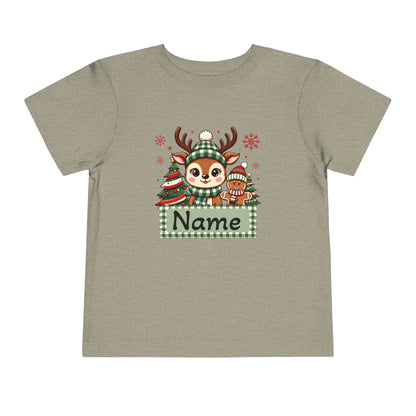 Personalized Toddler Tee — Cute Reindeer Christmas Name Shirt