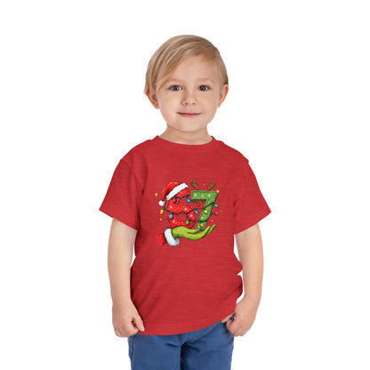 Toddler Tee — Festive "67" Christmas Grinch Reindeer Hat Birthday Shirt