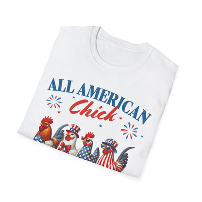 All American Chick T-Shirt, Fun Independence Day Tee, All American Chick Shirt, Cute Farm Animal Apparel, Gift for Chicken Lovers