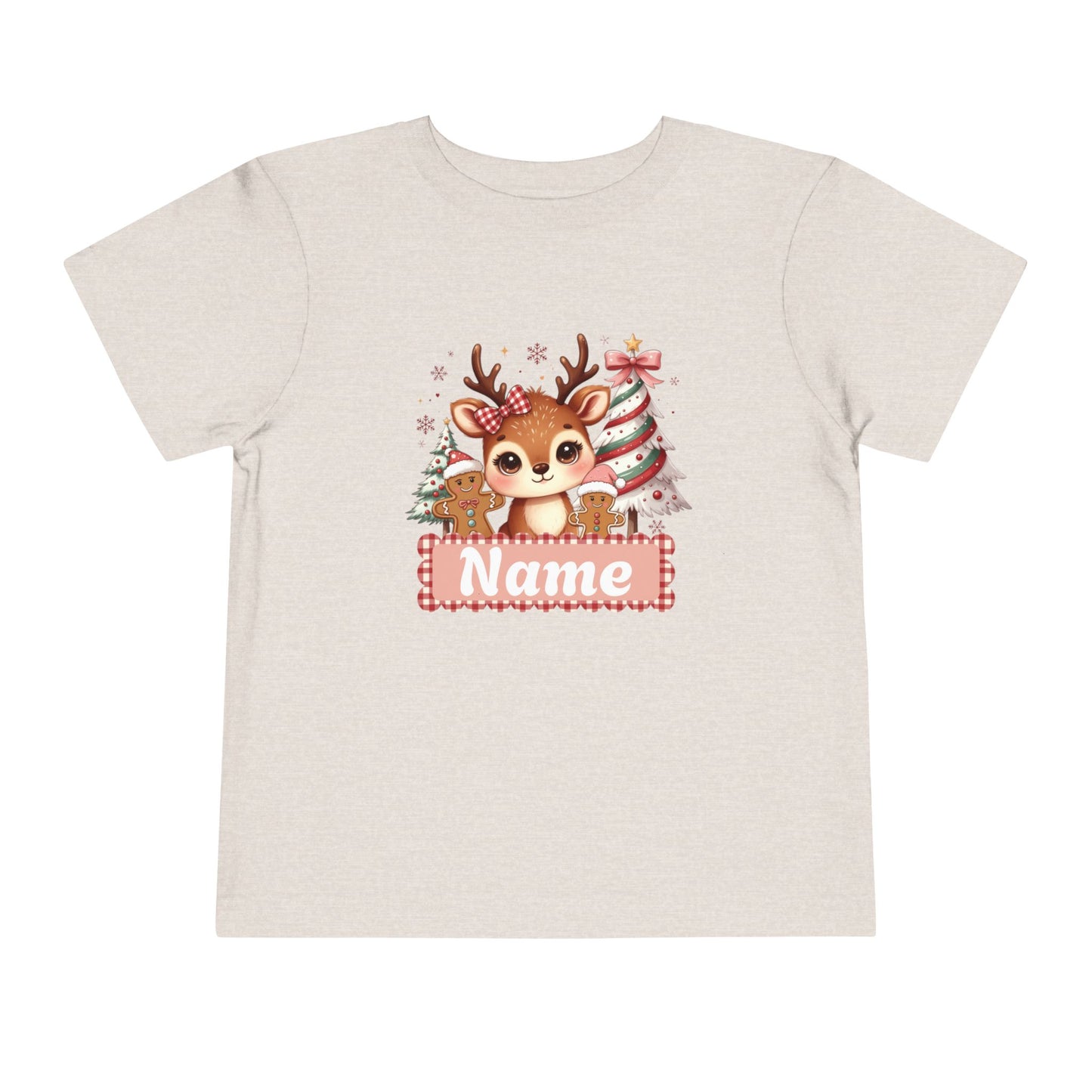 Personalized Toddler Tee - Cute Reindeer Christmas Name Shirt