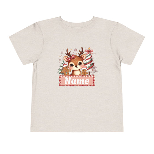 Personalized Toddler Tee - Cute Reindeer Christmas Name Shirt