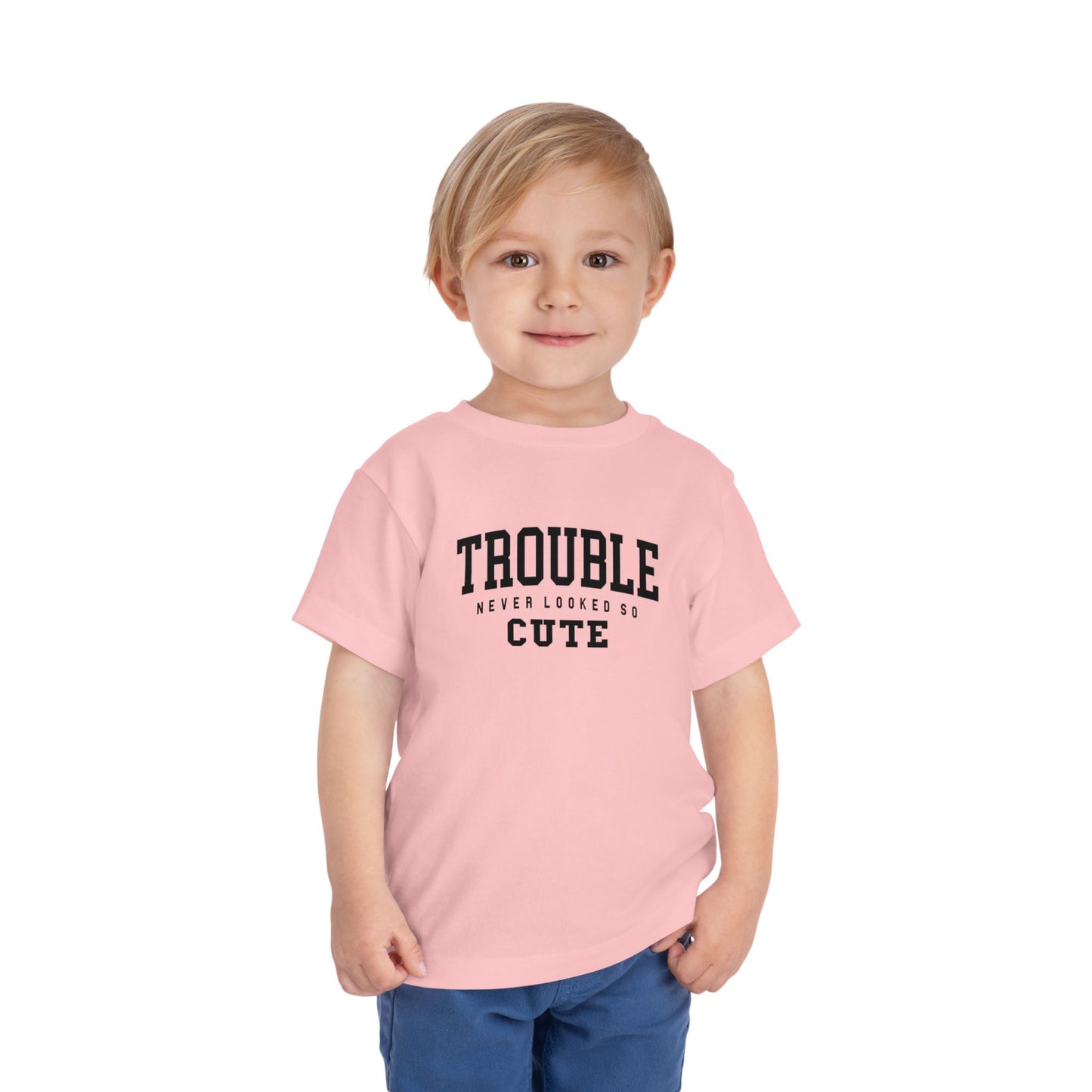 Cute Toddler Tee - "Trouble Never Looked So Cute" - Playful Gift for Kids, Birthday Wear, Baby Shower Present, Humor Tee