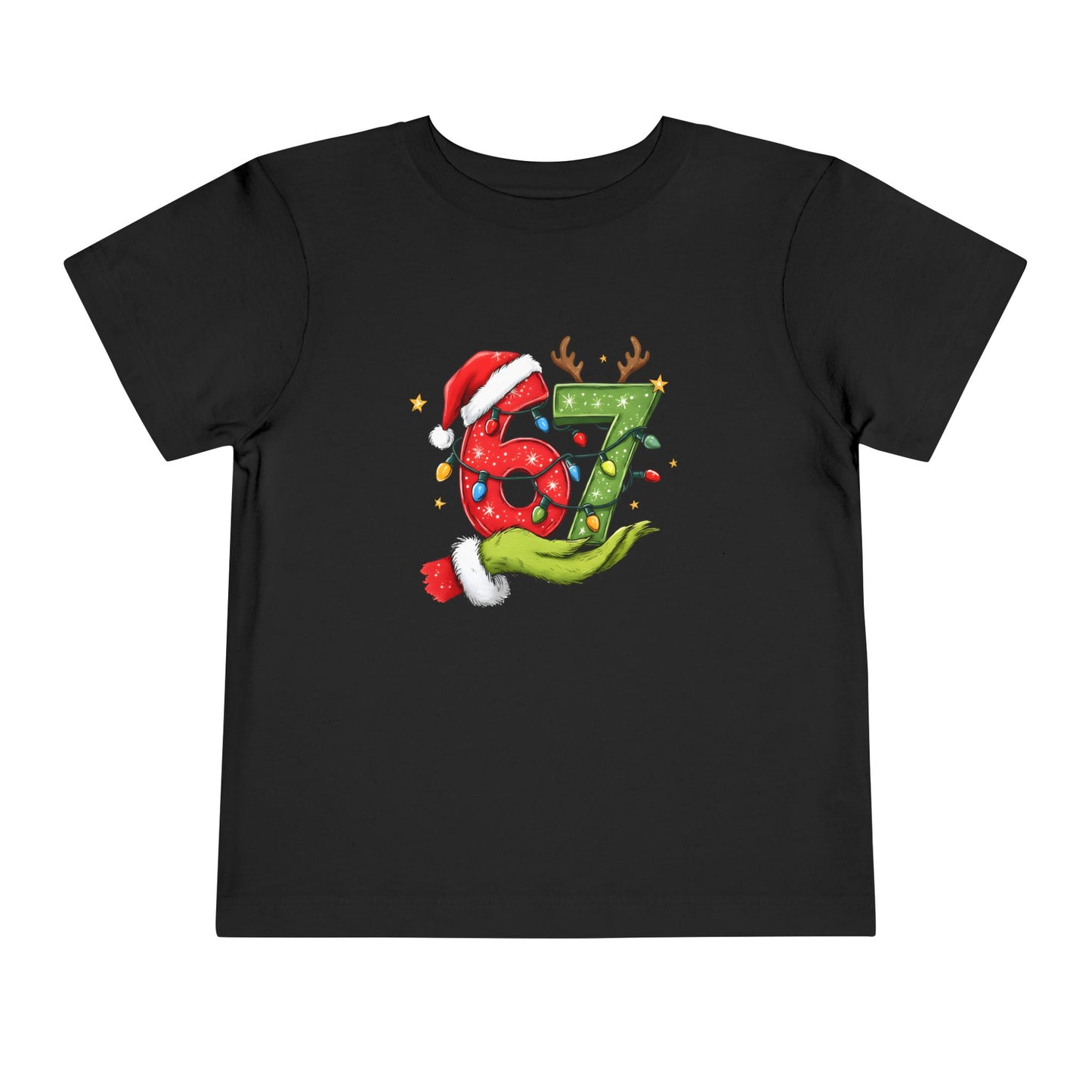 Toddler Tee — Festive "67" Christmas Grinch Reindeer Hat Birthday Shirt