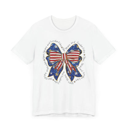 Patriotic Bow Tee - Unisex Jersey Short Sleeve T-Shirt, Independence Day Outfit, Festive Wear, 4th of July Celebration, Casual Summer Shirt