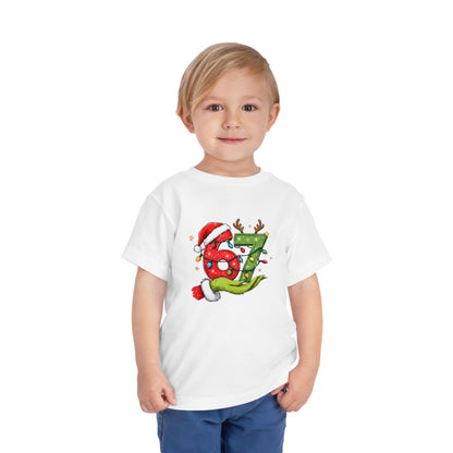 Toddler Tee — Festive "67" Christmas Grinch Reindeer Hat Birthday Shirt